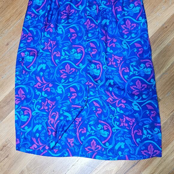 Vtg Floral Silk Skirt Size 10 Purple Classic 90s Straight Midi Baroque Whimsy - Picture 9 of 9